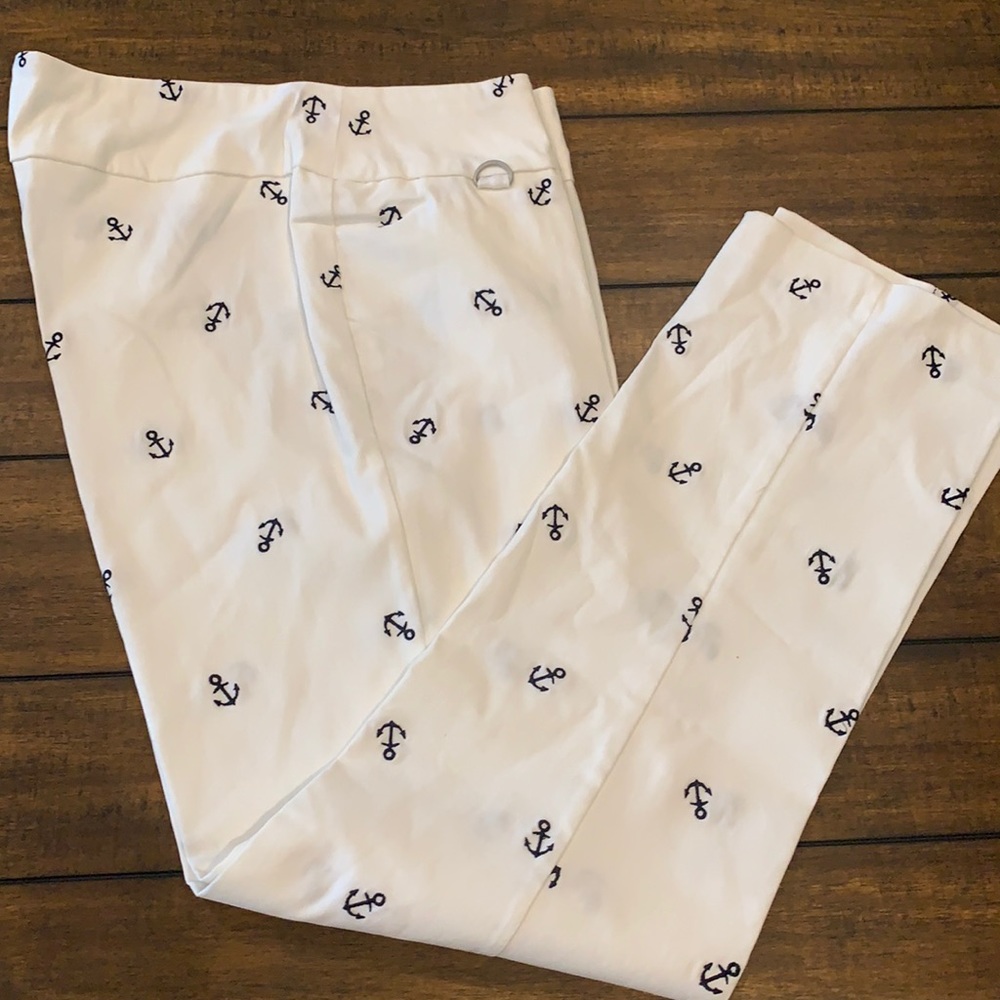 Lulu-B stretch pull on pants w/embroidered anchors
